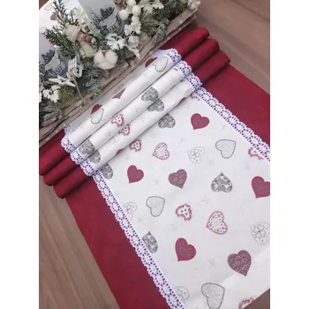 ubrus Běhoun - vánoční ubrus vánoční srdíčka a vločky v kombinaci s vínovým mramorem | 42 x 140 cm (Rozměr: 42 x 140 cm)