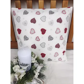 Povlak na dekorativní polštářek Povlak na polštářek 40 x 40 cm bílá Vánoční srdíčka a vločky