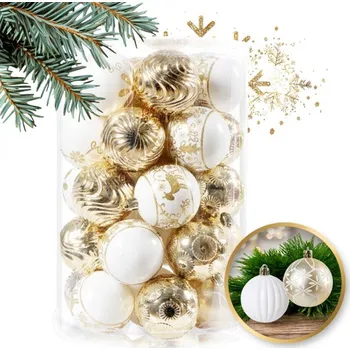 Vánoční dekorace Sada vánočních koulí 6 cm zlato-bílé, 34 ks