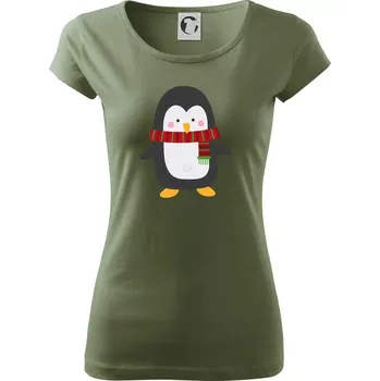 Dámské oblečení Tučňák se šálou - Dámské triko Pure - XL ( Khaki )