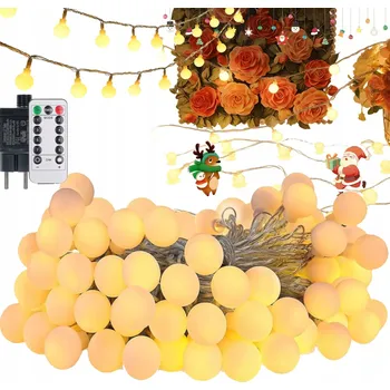 Vánoce VÁNOČNÍ OSVĚTLENÍ NA STROMEČEK KULIČKY S DÁLKOVÝM OVLADAČEM 8 REŽIMŮ TEPLÁ BÍLÁ 100 LED 15m