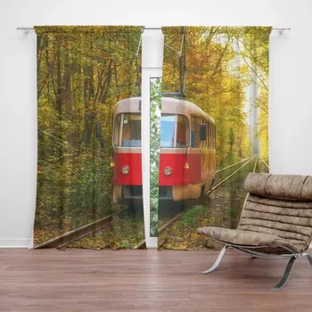 Závěs Sablio Závěs Červená tramvaj v lese: 2ks 140x250cm