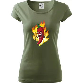 Dámské oblečení Chili paprička velmi pálivá - Dámské triko Pure - M ( Khaki )