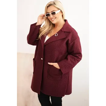 Dámský kabát Kesi Włoski Dámský kabát Plus Size beránek s vlnou a kapsami švestkový Kesi Włoski černá | tmavě červená 3429444