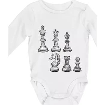 Šachové figurky kreslené - Body kojenecké s dlouhým rukávem - Dlouhý r. 6-12 měs ( Bílá )