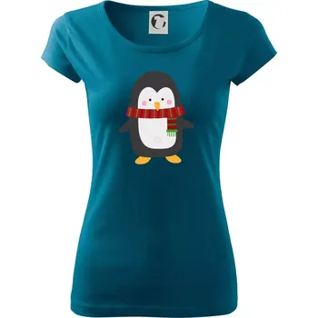 Tučňák se šálou - Dámské triko Pure - XS ( Petrolejová )