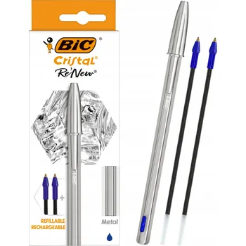 Propiska Bic Cristal Re'New Metal stříbrné + 2 modré náplně