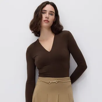 Reserved - Body s dlouhým rukavem - tmavě hnědá - 239HS-89X - 239HS-89X-S