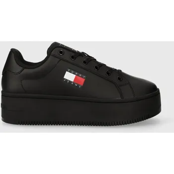 Pánské tenisky Kožené sneakers boty Tommy Jeans TJW FLATFORM ESS černá barva, EN0EN02518 99X, EUR 41