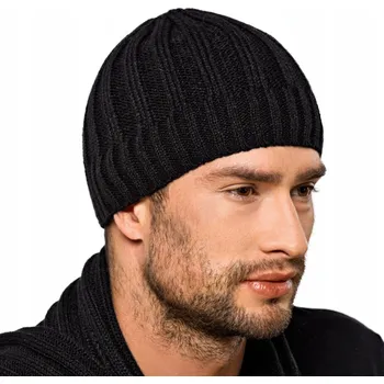 Čepice Tmavě modrá zimní vlněná čepice pánská s fleecem BOBII LOMAN, polský výrobek