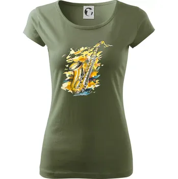 Dámské tričko Saxofon malovaný - Dámské triko Pure - XS ( Khaki )