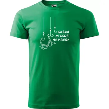 Pánské tričko Sablio Tričko s potiskem pro rybáře Každá mi skočí na háček - zelené 2XL