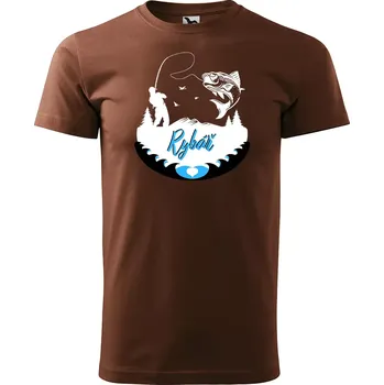 Pánské tričko Sablio Tričko s potiskem Rybář 2 - hnědé S