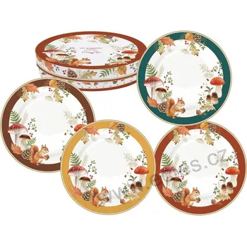 Talíř Easy Life AUTUMN BREEZE dezertní talíře podzimní listí a houby 4 ks