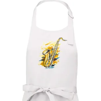 Kuchyňská zástěra Saxofon malovaný - Pánská zástěra na vaření - Univerzální velikost ( Bílá )