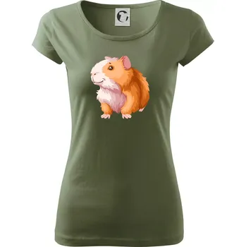 Dámské tričko Morče - kreslené, bílo oranžové - Dámské triko Pure - S ( Khaki )