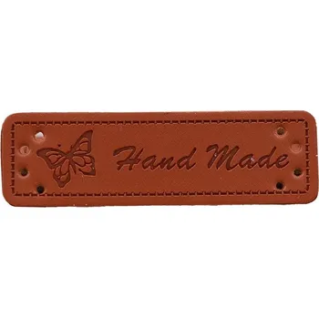 Dárková visačka Pro Háčkování Hand Made, koženková cedulka Motýl hnědý