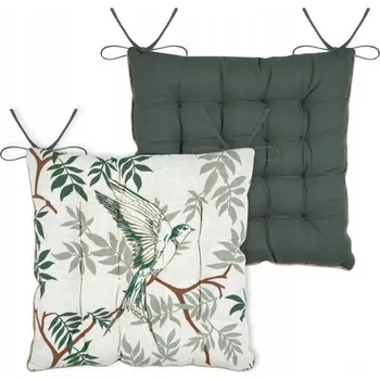 Polštář Polštář na židli BOTANYS 38x38 pták zelený oboustranný vázaný tkaničky