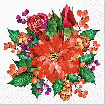 Papírový kapesník Paw Ubrousky PAW Dekor L (20ks) Poinsettia with Cones 597080