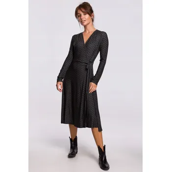 Dámské šaty OUTLET ELEGANTNÍ DÁMSKÉ ŽENSKÉ ŠATY MIDI VE VZORU ZELENÁ 36 S