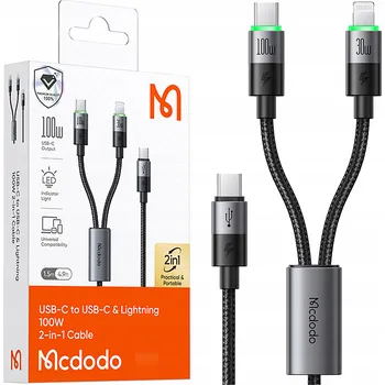Datový kabel MCDODO USB-C Kabel 2v1 pro Rychlé Nabíjení iPhonu 14, MacBook, LED, 100W, 2m