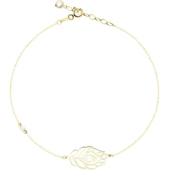 Náramek Zlatý náramek s perlou a zirkonem - paví pírko - AP543-5368