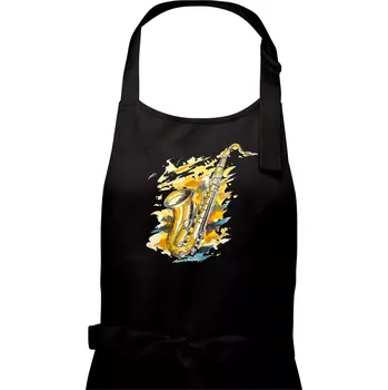 Kuchyňská zástěra Saxofon malovaný - Dámská zástěra na vaření - Univerzální velikost ( Černá )
