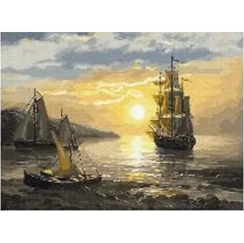 Obraz 5D DIAMANTOVÁ MOZAIKA, 40x30 cm, západ slunce s loděmi