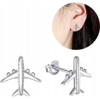 Náušnice POSTŘÍBŘENÉ NÁUŠNICE LETADLA STŘÍBRO 925 PUSETY ŠROUBOVACÍ PRO ŽENU