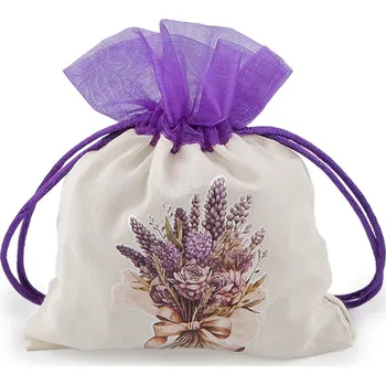 Dárkový pytlík s potiskem levandule 10x13 cm Varianta: krémová světlá fialová, Balení: 3 ks