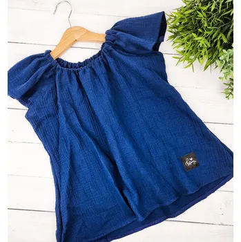 Dívčí šaty Kulišárny Šatovka mušelín NAVY VELIKOST: 62-68