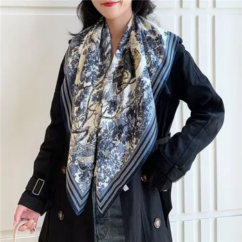 Šála Elegantní dámský ŠÁTEK, krásný velký ŠÁLA hedvábí 90x90 tmavě modrá