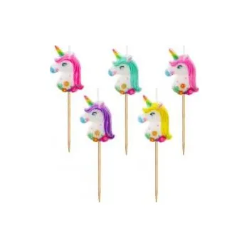 Dortové svíčky 5 ks pikery - Jednorožci 596926