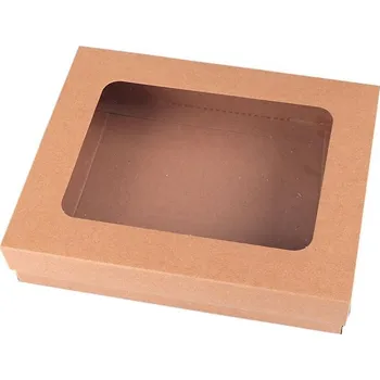 Dárková krabička Pro Háčkování Papírová krabička s průhledem 19 x 15 x 4 cm hnědá