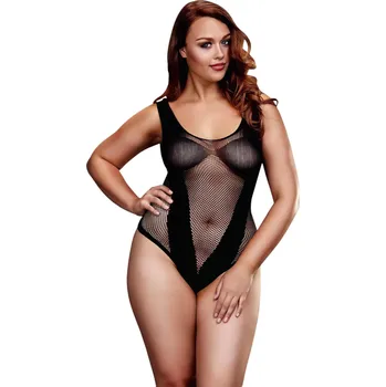 Body BACI Plus Size - rafinovaný síťovaný body - černý (XL-XXL)