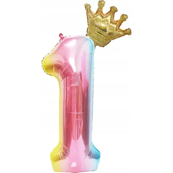 Balónek VELKÝ FÓLIOVÝ BALÓN K VÝROČÍ NAROZENIN ČÍSLICE 1 BAREVNÝ 100cm + KORUNKA