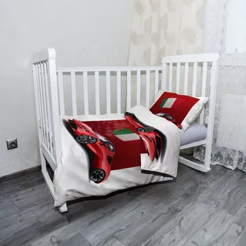 Povlečení Sablio Mikroplyšové dětské povlečení do postýlky Ferrari Italská vlajka na červeném bloku - 120x90 / 40x60