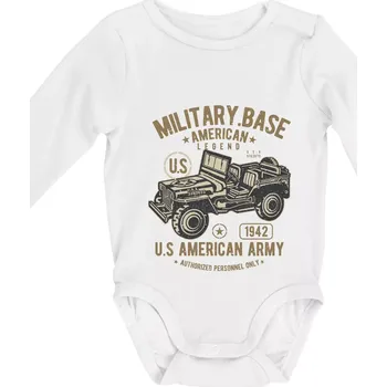 American Army Jeep - Body kojenecké s dlouhým rukávem - Dlouhý r. 3-6 měs ( Bílá )