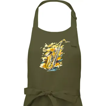 Kuchyňská zástěra Saxofon malovaný - Pánská zástěra na vaření - Univerzální velikost ( Khaki )