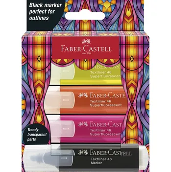 Zvýrazňovač FABER-CASTELL Neonový popisovač fix 46 skelných, 4 barvy + černá