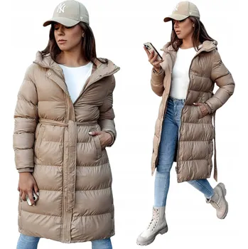 Dámský kabát DÁMSKÁ ZIMNÍ PROŠÍVANÁ BUNDA/KABÁT S KAPUCÍ BÉŽOVÁ ty4354 - XL