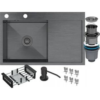 Granitový dřez Jednokomorový granitový dřez Granitan BARI ocel černý