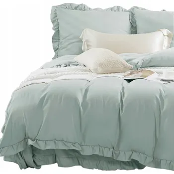 Povlečení POVLEČENÍ 140X200 SET S VOLÁNKEM + POVLEČENÍ NA POLŠTÁŘ 70X80 JEDNOBAREVNÉ ŠALVĚJ