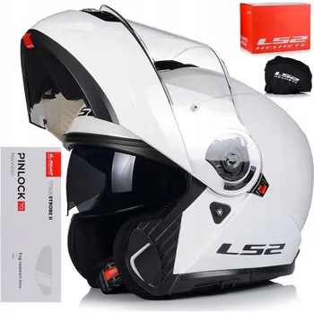 Helma na motorku LS2 MOTOCYKLOVÁ PŘILBA VYKLÁPĚCÍ S CLONOU FF908 STROBE II SOLID WHITE 3XL