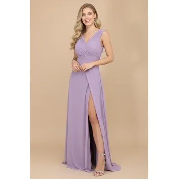 Dámské šaty EVA & LOLA Společenské šaty pro družičky OPALE fialové Barva: Fialová, Velikost: M