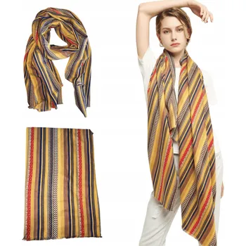 Elegantní dámský bavlněný šátek s módními pruhy, velký šátek 85 x 180 cm