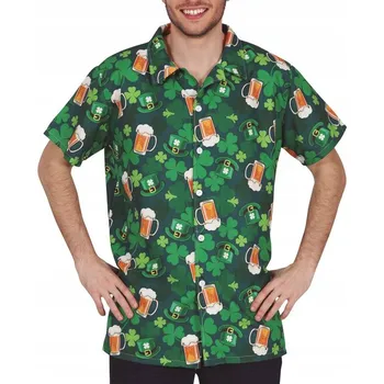 Pánská košile Zelená košile s krátkým rukávem DEN SVATÉHO PATRIKA Pivo Jetel, M