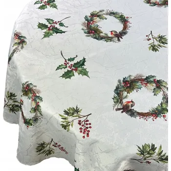 ubrus Ubrus Odolný Proti Skvrnám Vánoční Zimní Stříbrný Věnec Kulatý prům. 150 cm