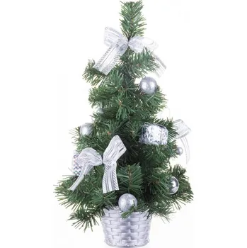 Vánoční dekorace Mini stromek MagicHome ozdobený stříbrný, mašle, 40cm