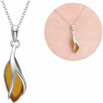 Náhrdelník STŘÍBRNÝ NÁHRDELNÍK S PŘÍRODNÍM JANTARem ŘETÍZEK S PŘÍVĚSKEM STŘÍBRO 925